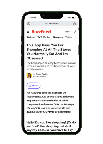 Driving #1 app store ranking for DROP via premium partnership with BuzzFeed image 3